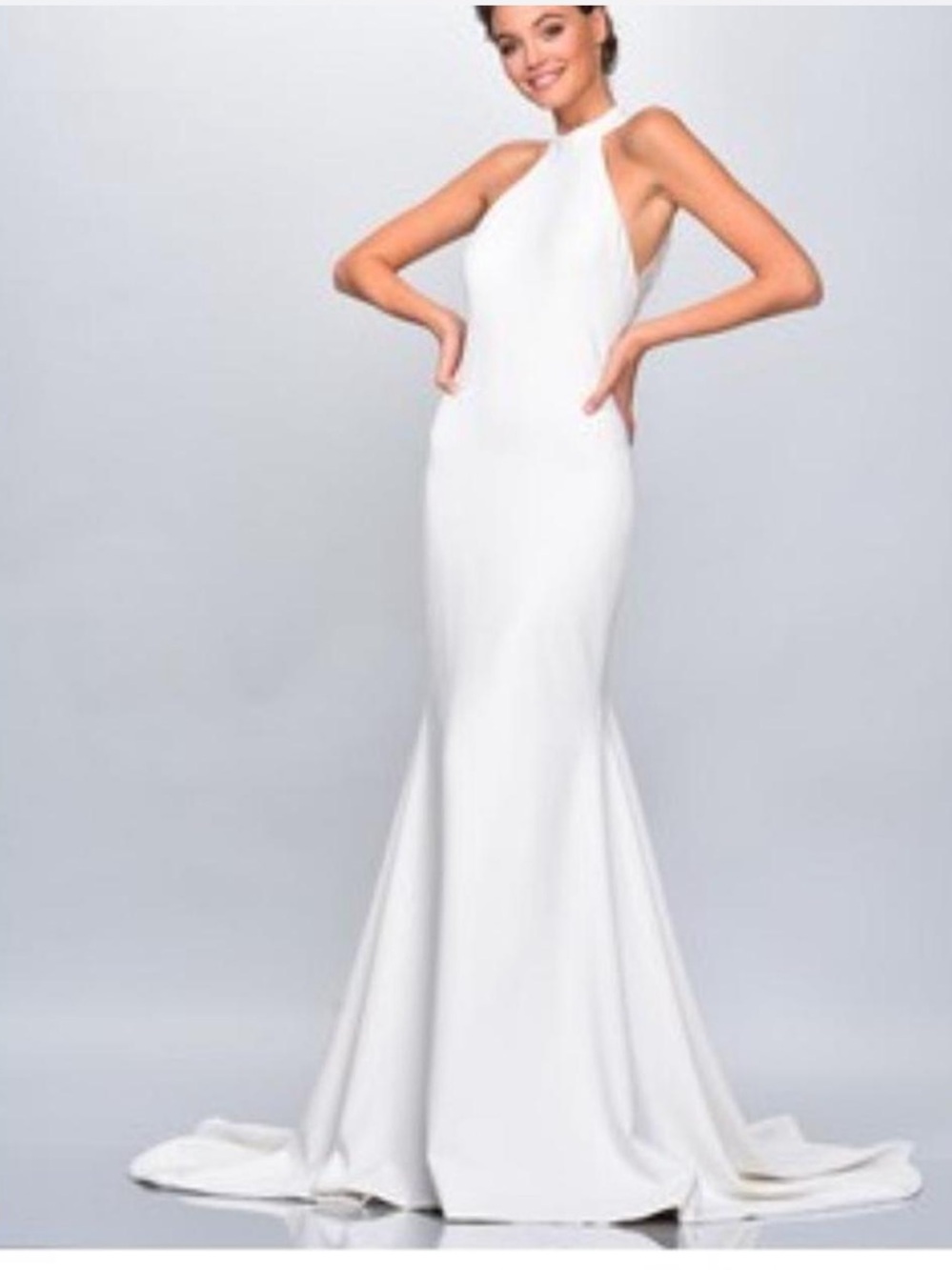 THEIA Couture Bridal "Lovely" backless halter wedding Gown with Train Size 8